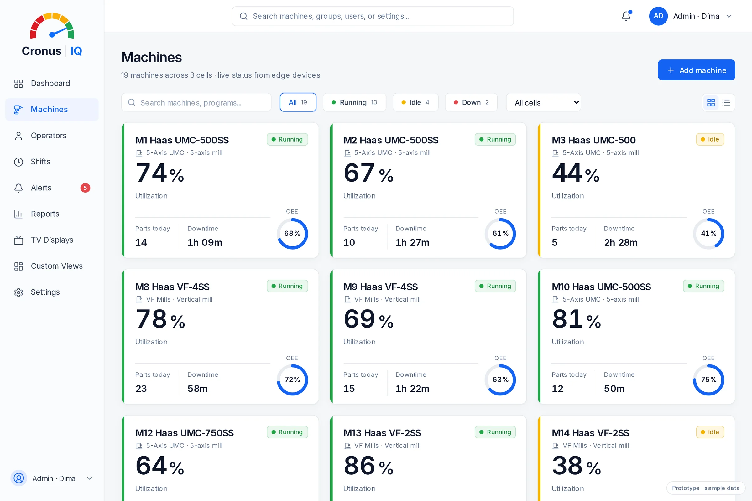 CronusIQ app — Machines