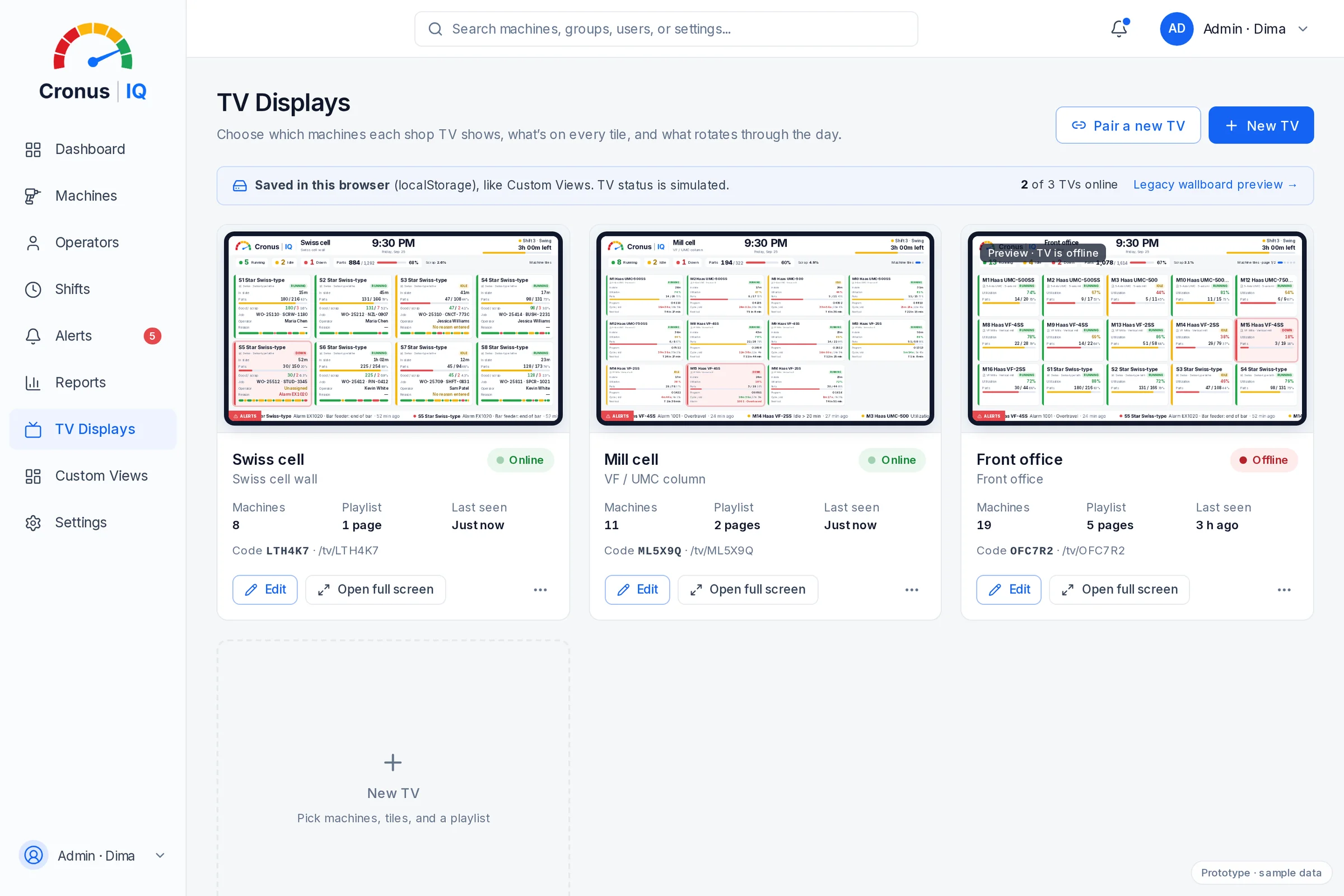 CronusIQ app — TV displays