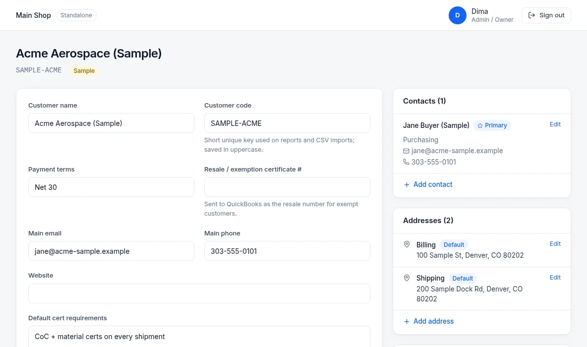 CronusIQ ERP — Customers